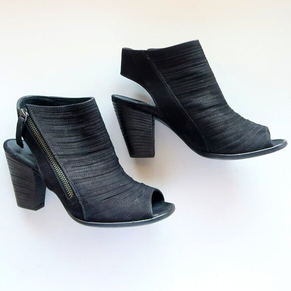 Paul Green Cayanne Black Nubuck Leather Peep Toe Block Heel Bootie Shoes 7.5 - Picture 6 of 16